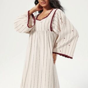 Zara Cream and Burgundy Patterned Dress